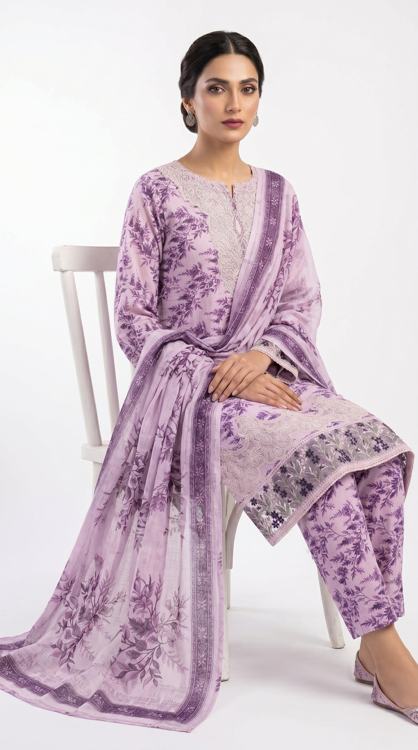 Lilac Floral Embroidered Lawn Suit Stich