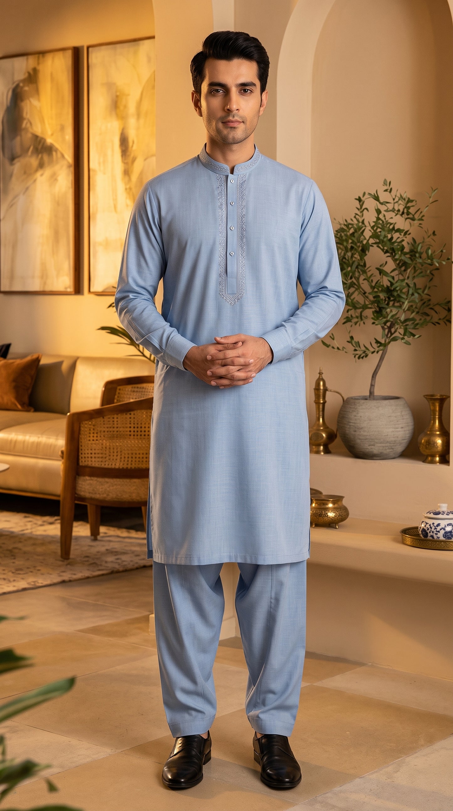 Sky Blue Embroidered Unstitched Suit
