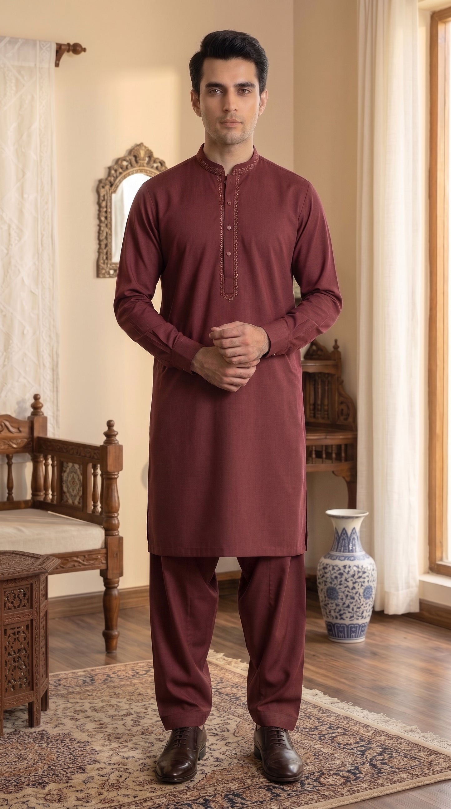 Maroon Unstitched Suit – Premium Fabric