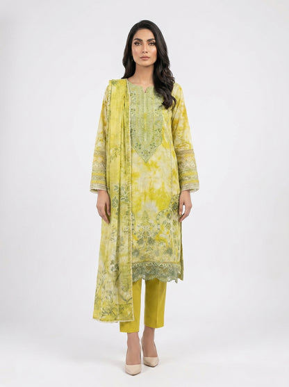 Yellow Floral Embroidered 3 piece suit unstiched