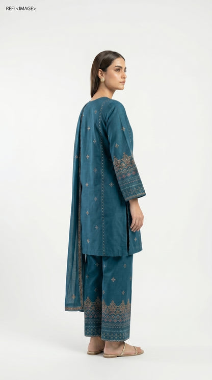 Teal Blue Embroidered Suit Stich
