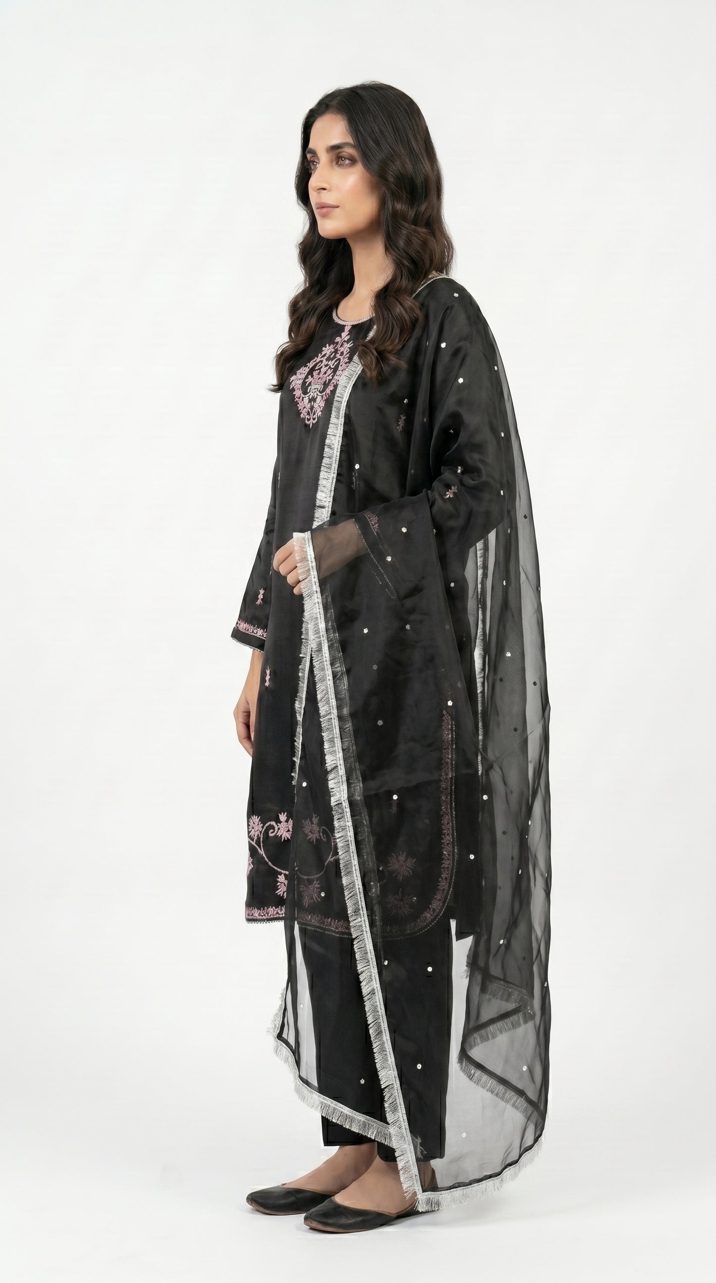 Black Silk Embroidered Suit Fancy stich