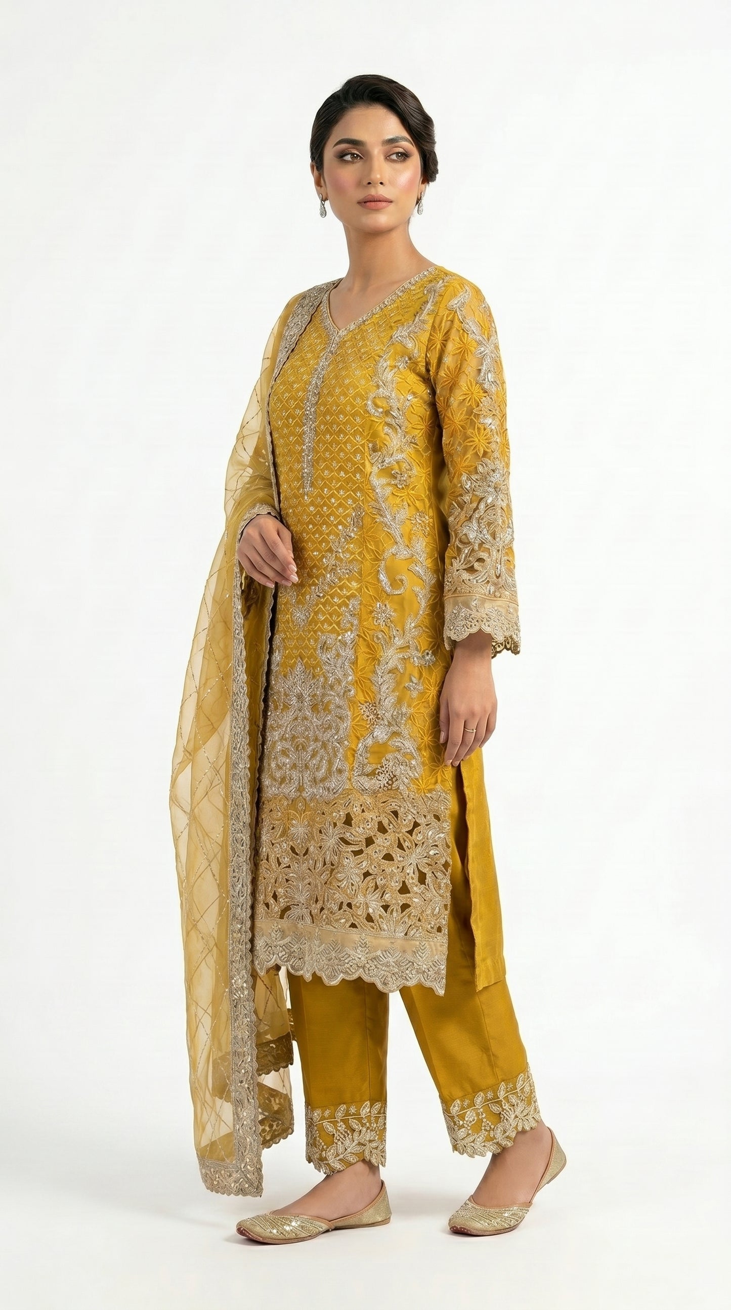 Gold Heavy Embroidered Luxury Suit stich