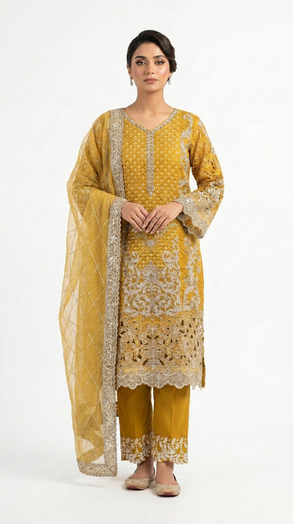 Gold Heavy Embroidered Luxury Suit stich