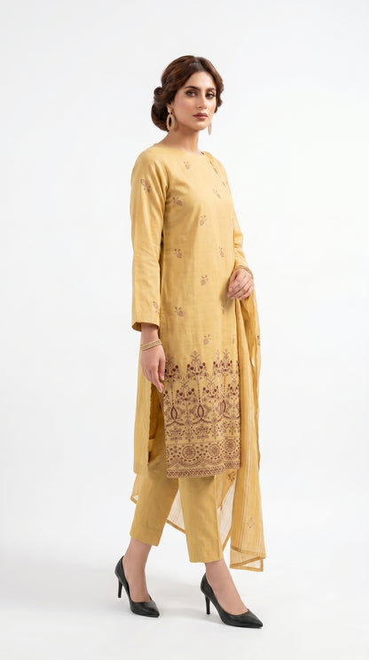 Cream Embroidered Luxury Suit Unstich
