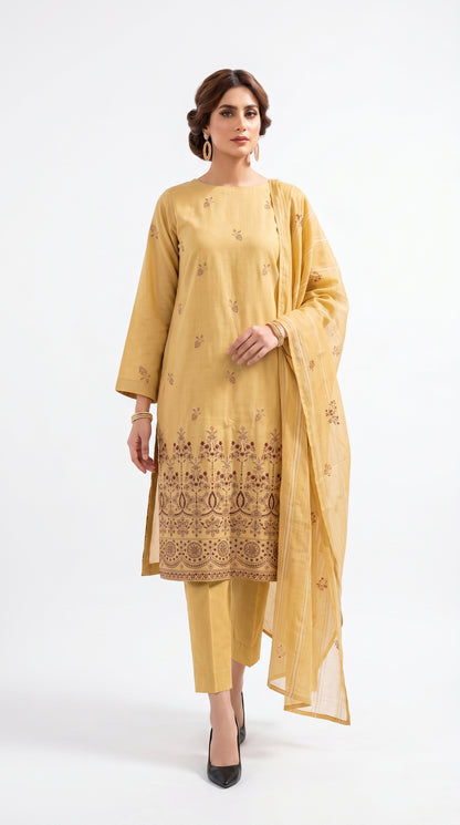 Cream Embroidered Luxury Suit Unstich