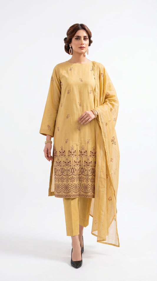 Cream Embroidered Luxury Suit Unstich