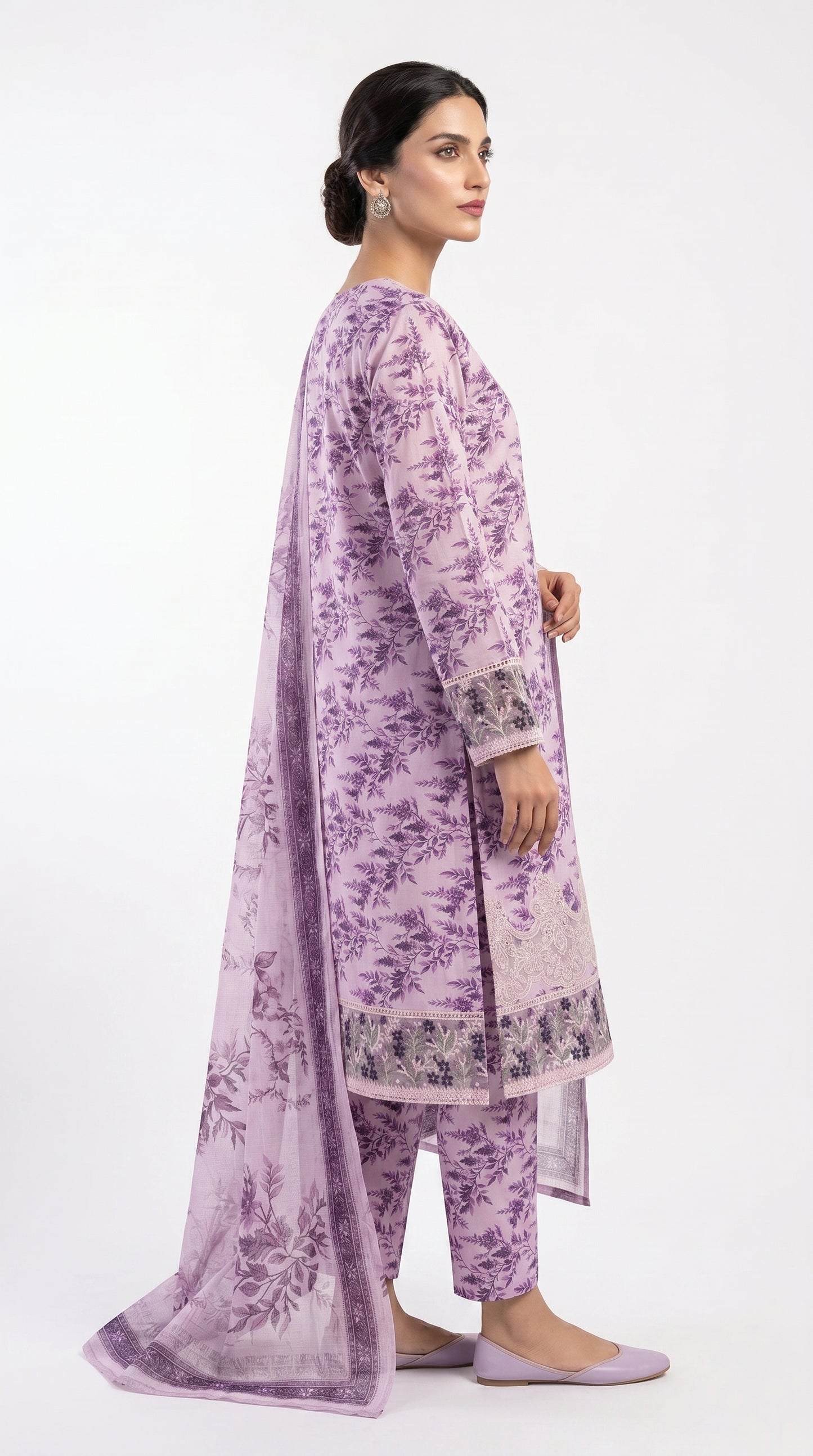 Lilac Floral Embroidered Lawn Suit Stich