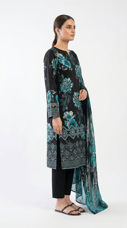 Black Blossom Lawn Suit unstiched