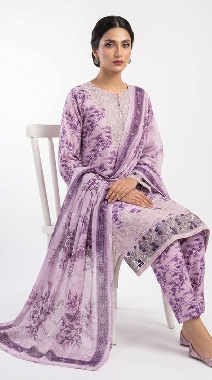 Lilac Floral Embroidered Lawn Suit Stich