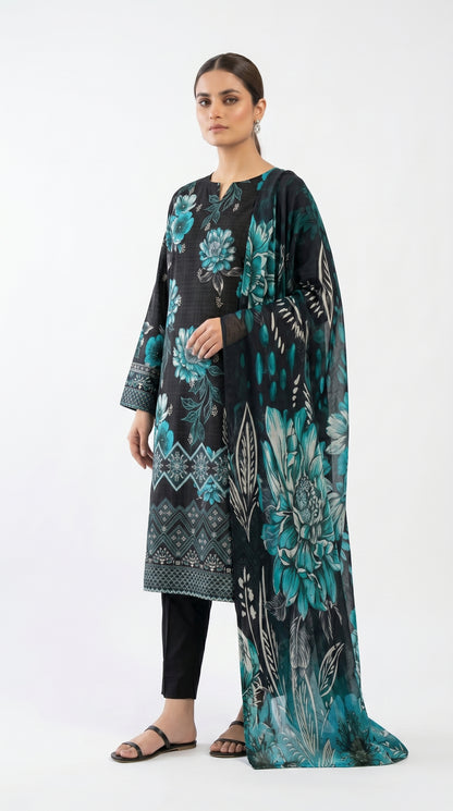 Black Blossom Lawn Suit unstiched