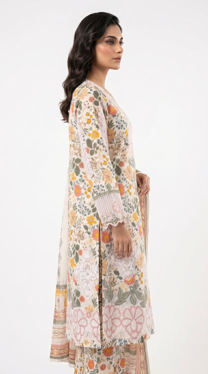 Ivory Multicolor Floral Lawn Suit Stich