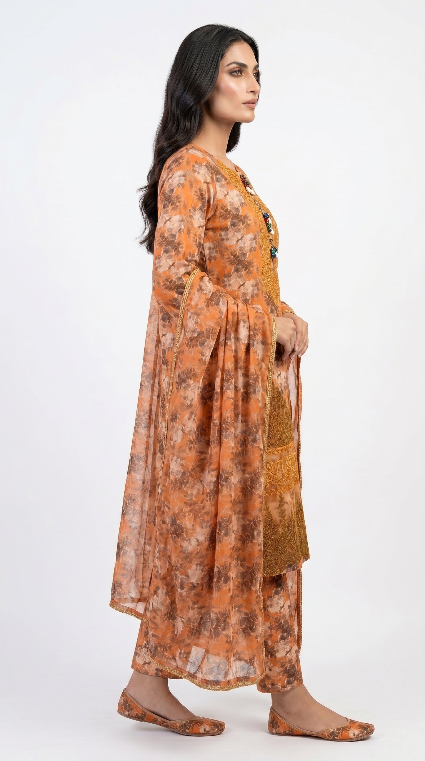 Rust Floral Embroidered Suit stich