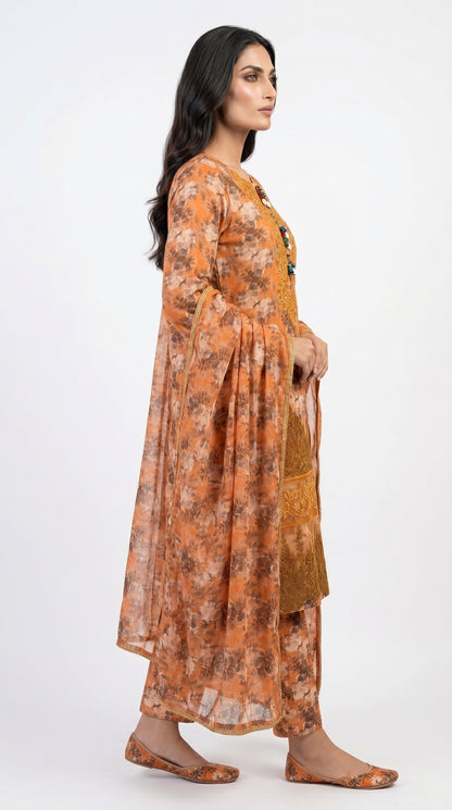 Rust Floral Embroidered Suit stich