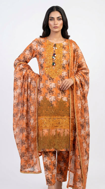Rust Floral Embroidered Suit stich