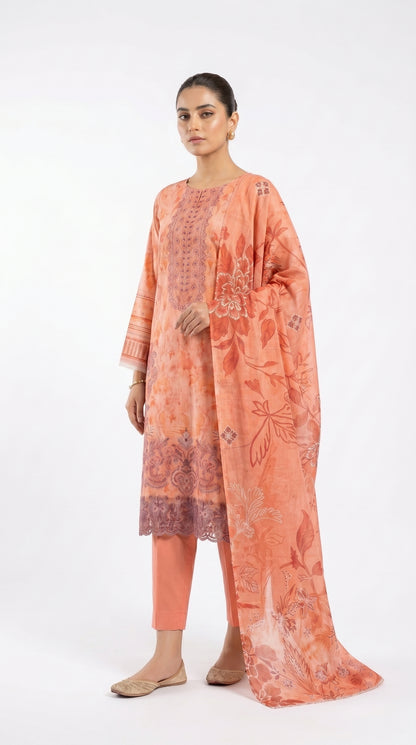 Peach Floral Embroidered Suit unstich