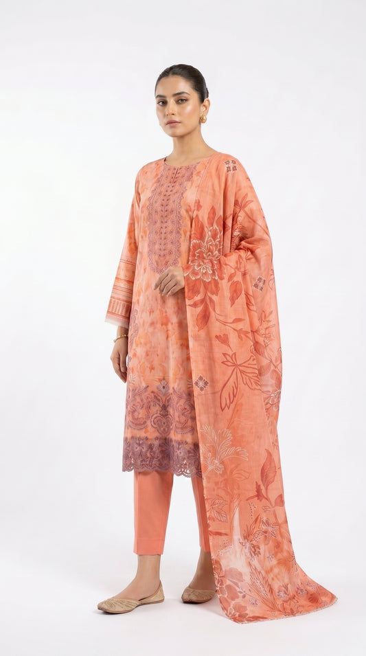 Peach Floral Embroidered Suit unstich