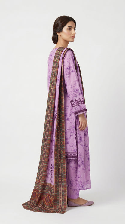 Pink Floral Printed Embroidered Suit stich