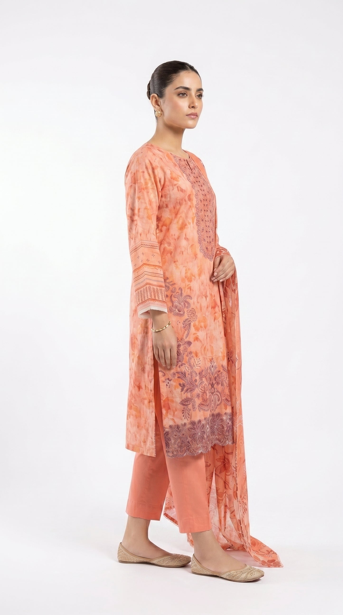 Peach Floral Embroidered Suit unstich
