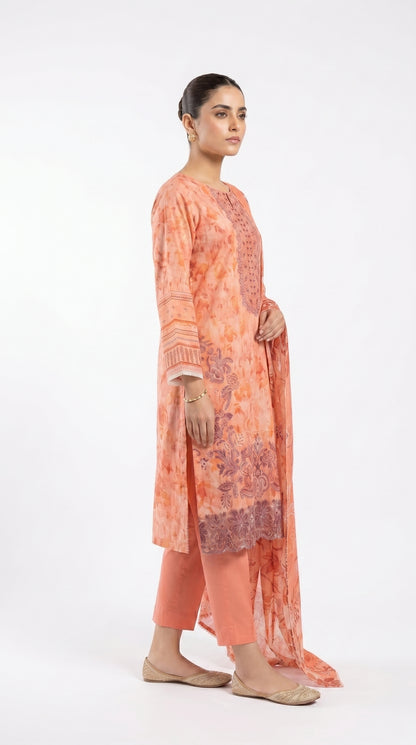 Peach Floral Embroidered Suit unstich