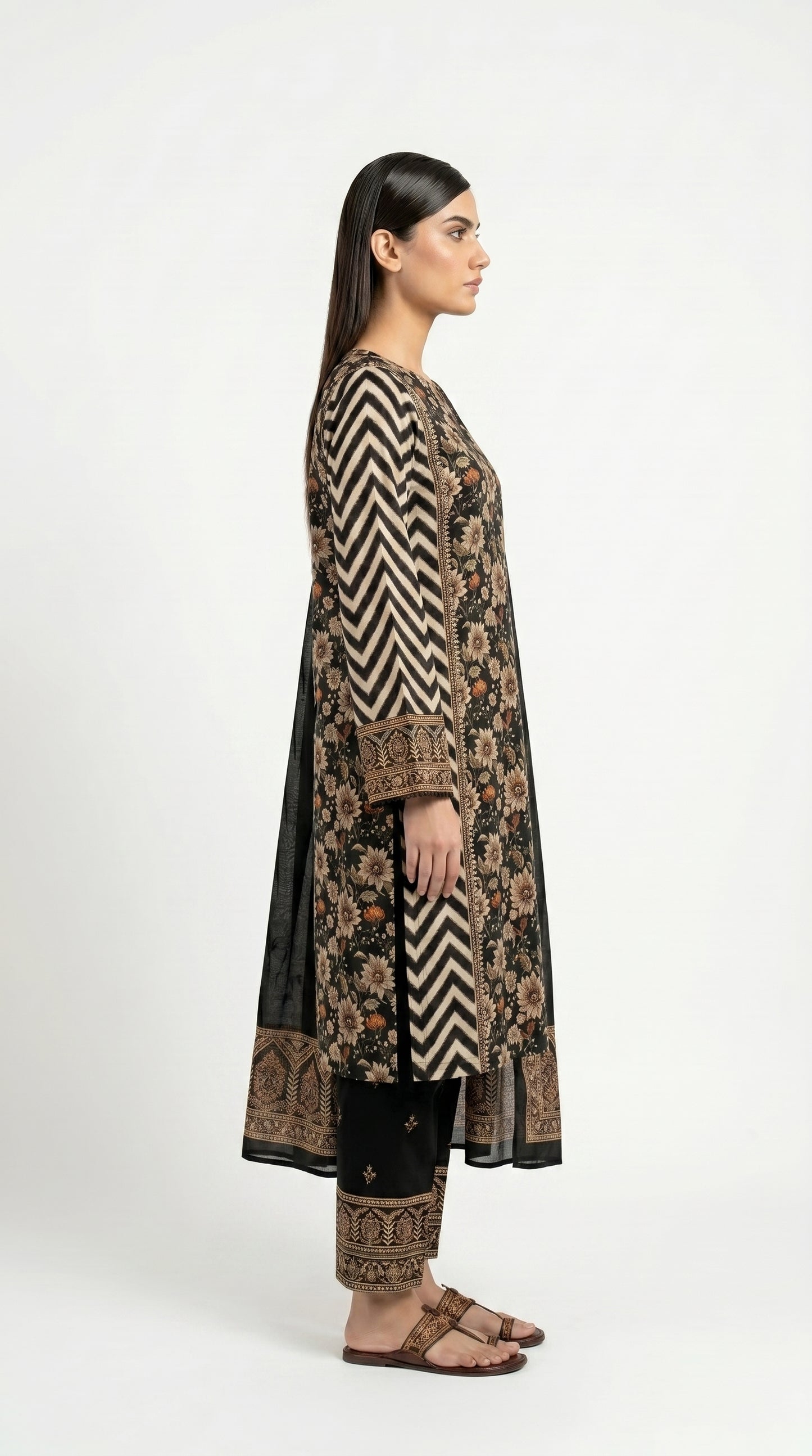 Black Daisy Floral Printed Suit Stich
