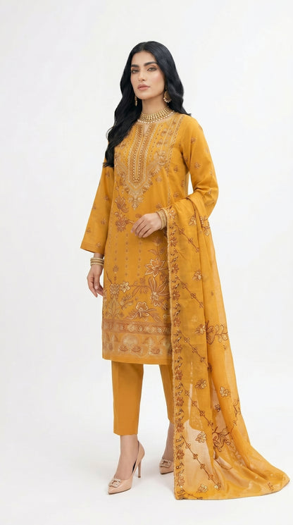 Mustard Heavy Embroidered Luxury Suit unstich