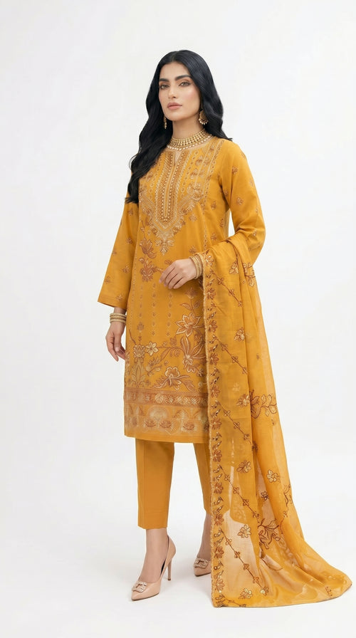 Mustard Heavy Embroidered Luxury Suit unstich