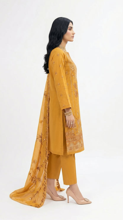Mustard Heavy Embroidered Luxury Suit unstich