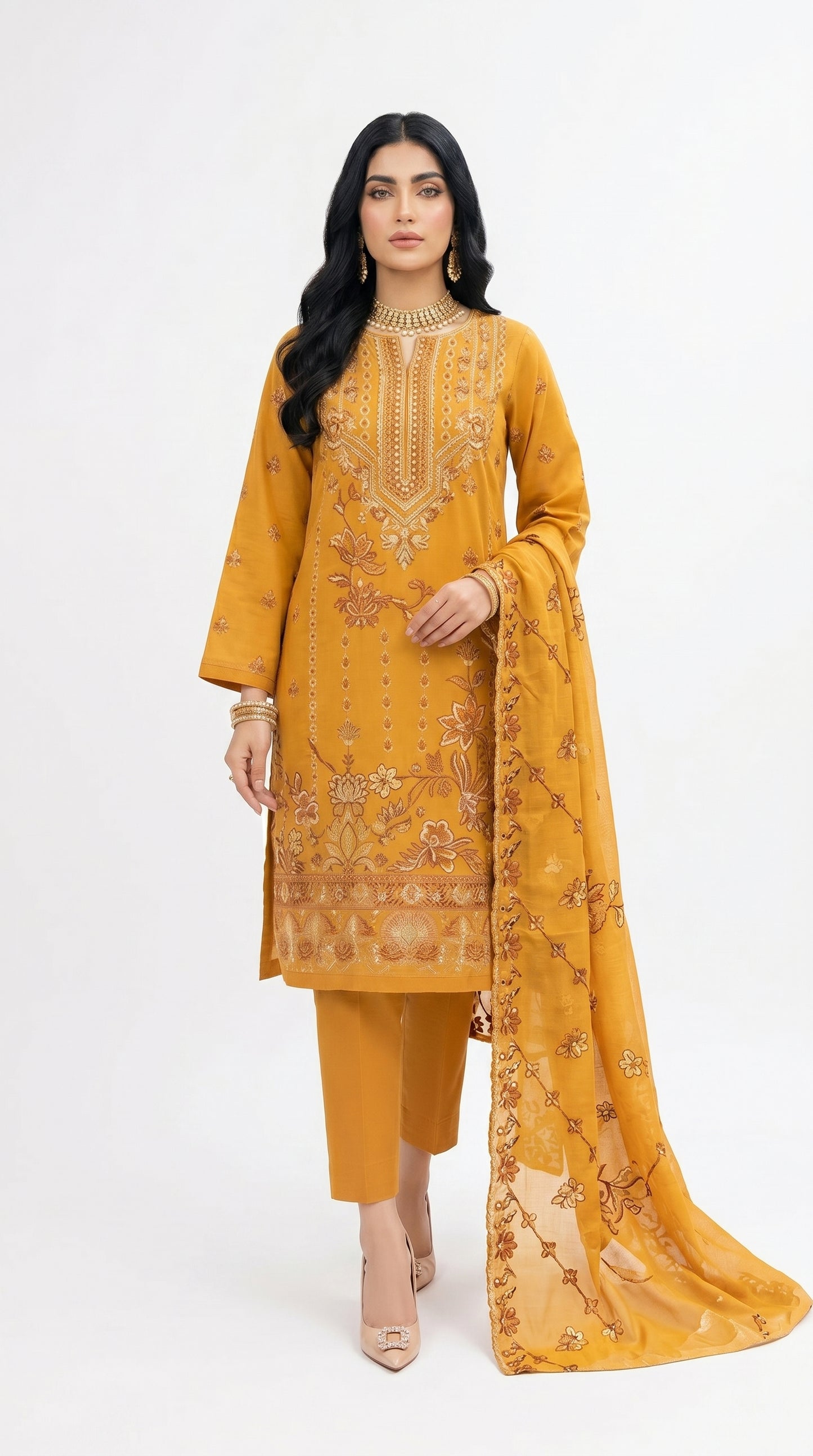 Mustard Heavy Embroidered Luxury Suit unstich