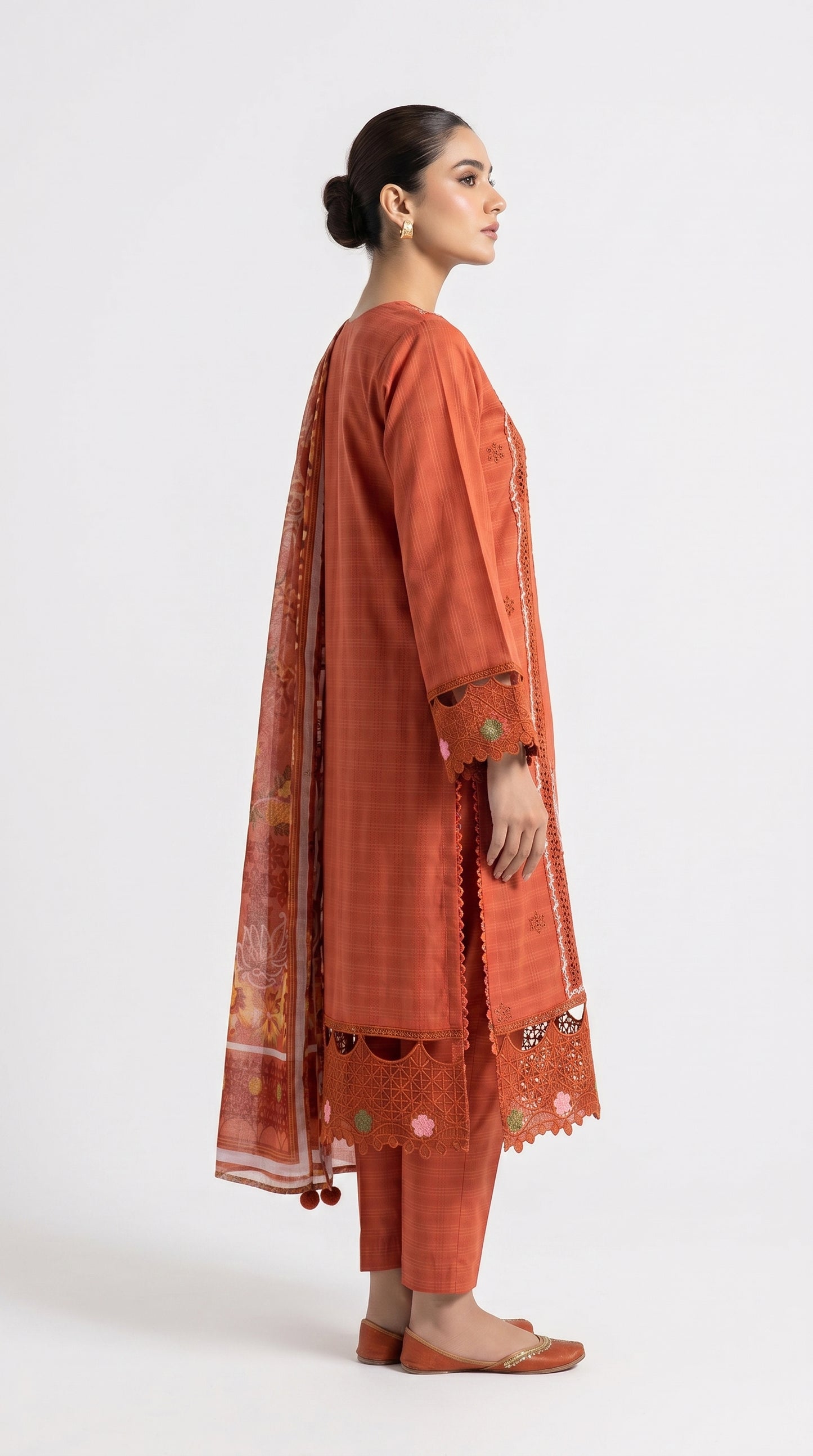 Orange Embroidered Lawn Suit Stich