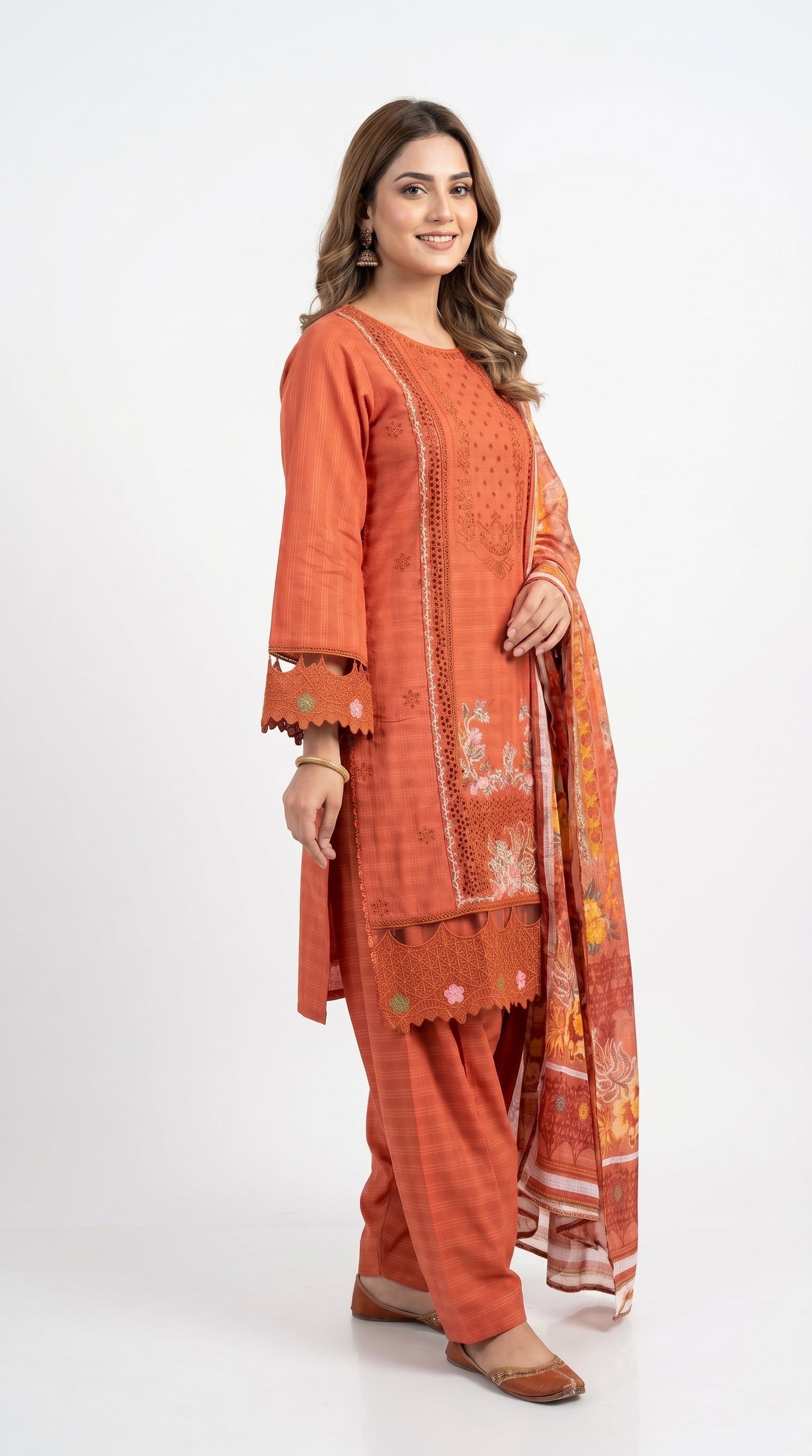 Orange Embroidered Lawn Suit Stich