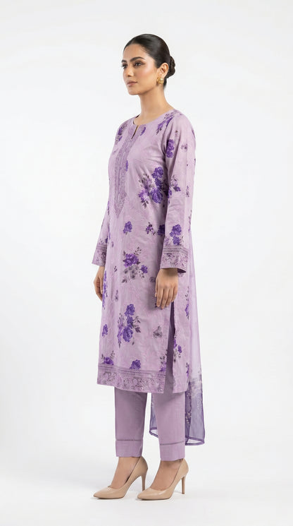 Lavender Floral Embroidered Lawn Suit unstich