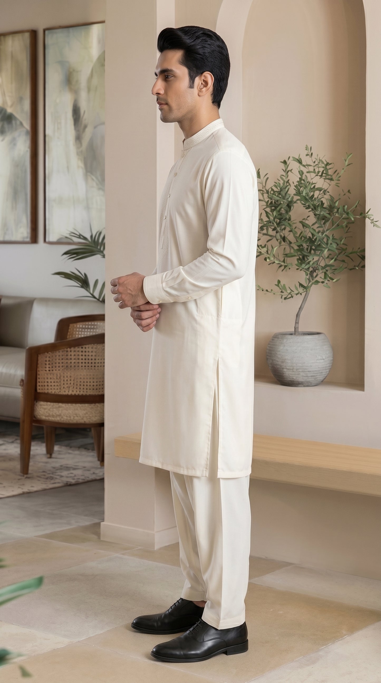 Off-White Embroidered Unstitched Suit – Premium Wash & Wear Fabric
