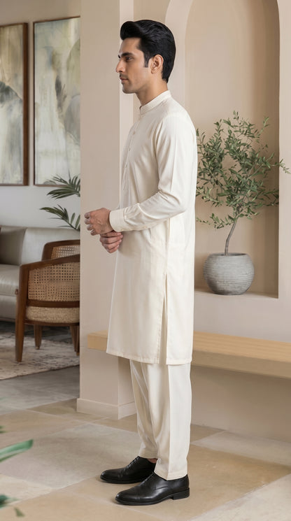 Off-White Embroidered Unstitched Suit – Premium Wash & Wear Fabric