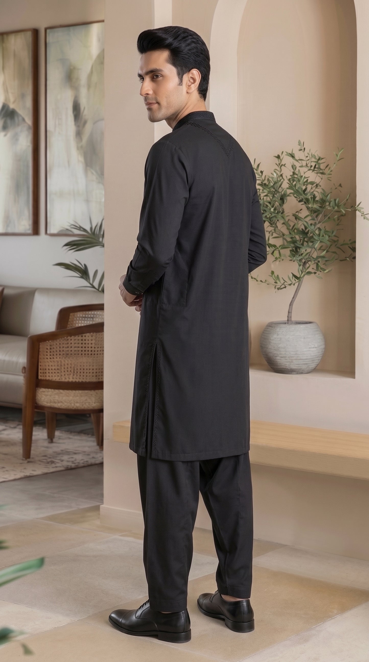 Jet Black Unstitched Suit – Premium cotton Fabric