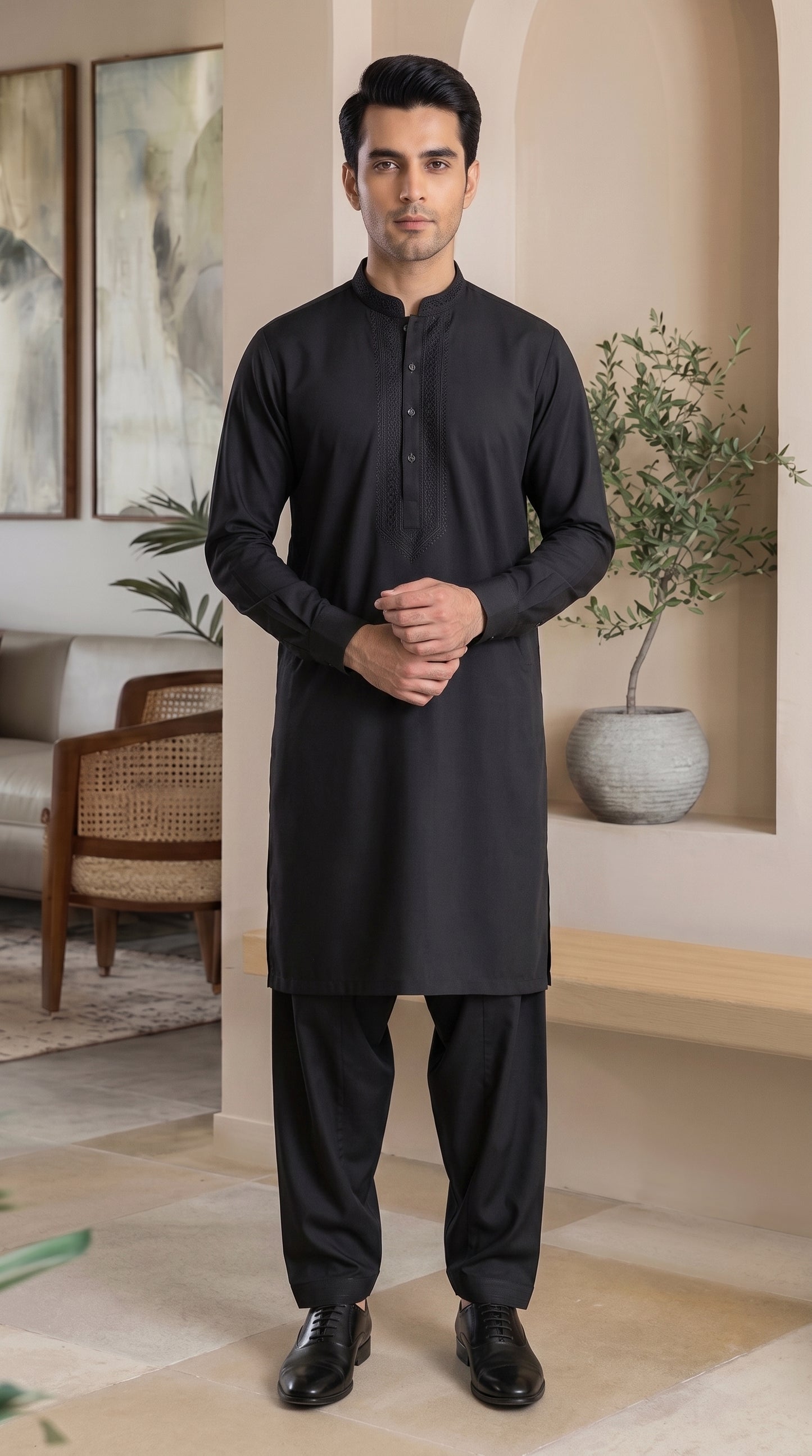 Jet Black Unstitched Suit – Premium cotton Fabric