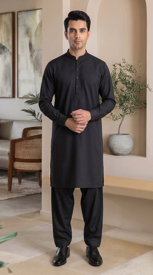 Jet Black Unstitched Suit – Premium cotton Fabric
