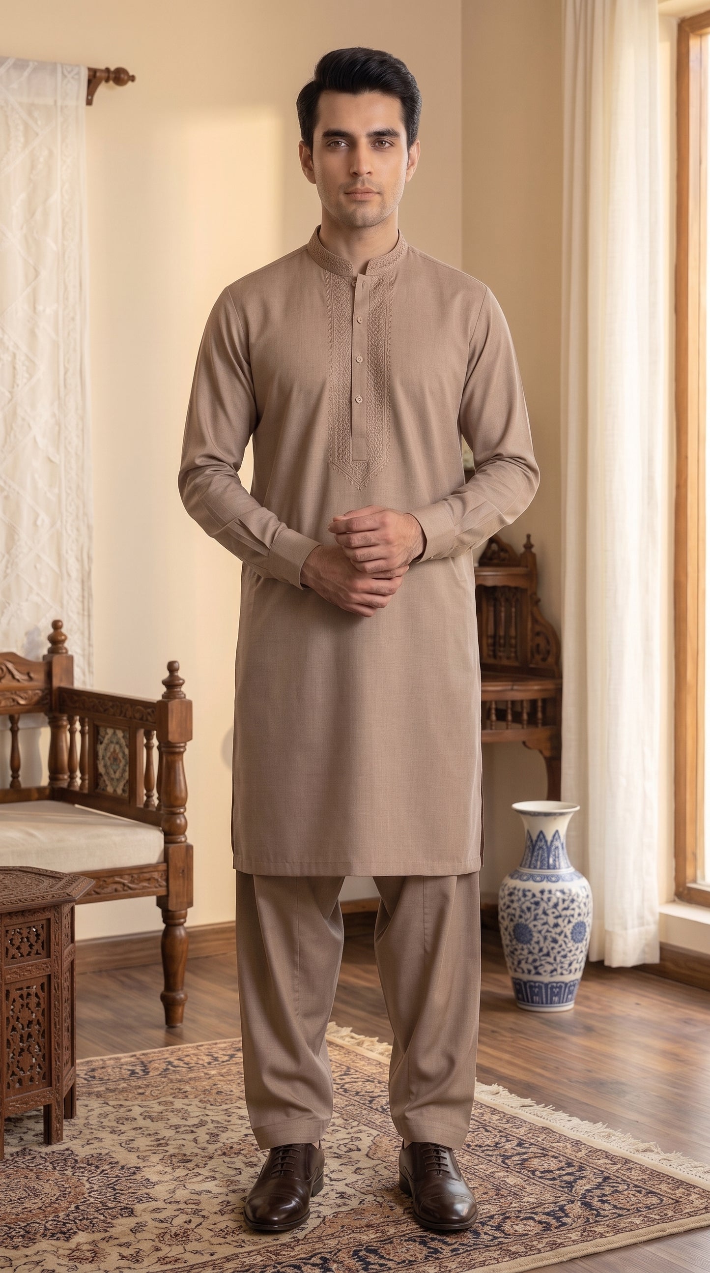 Beige Unstitched Suit – Premium Wash & Wear Fabric