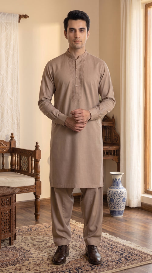 Beige Unstitched Suit – Premium Wash & Wear Fabric