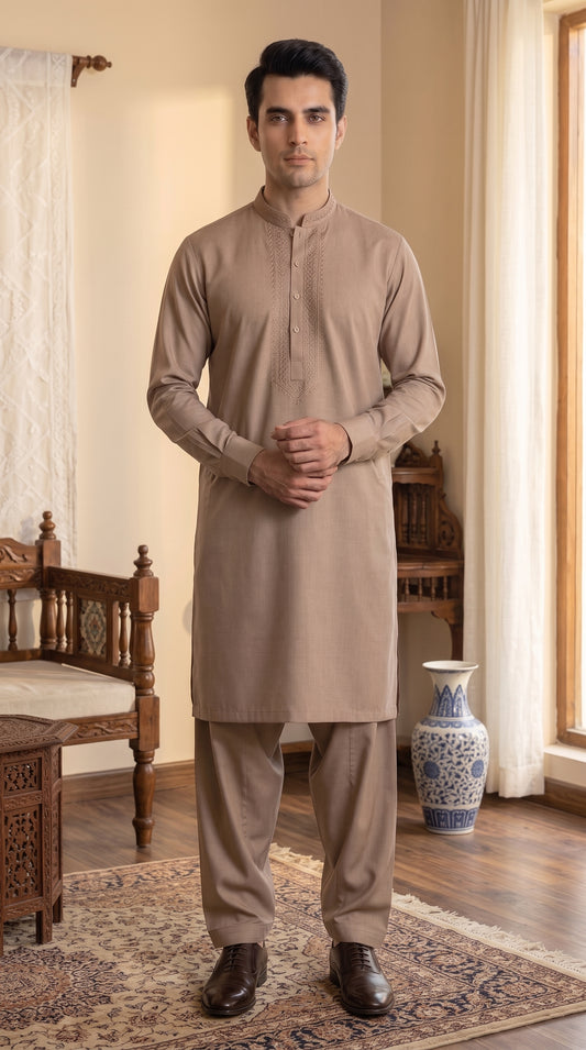 Beige Unstitched Suit – Premium Wash & Wear Fabric