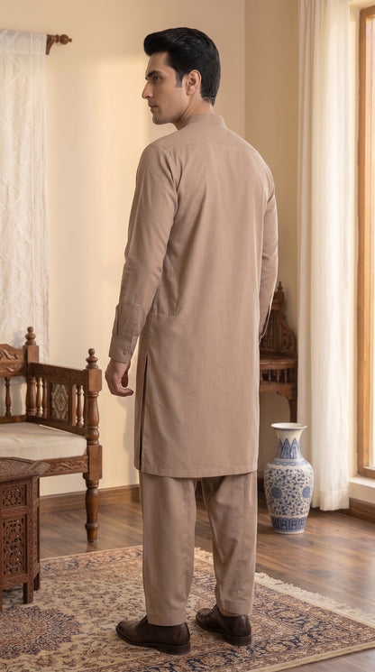 Beige Unstitched Suit – Premium Wash & Wear Fabric