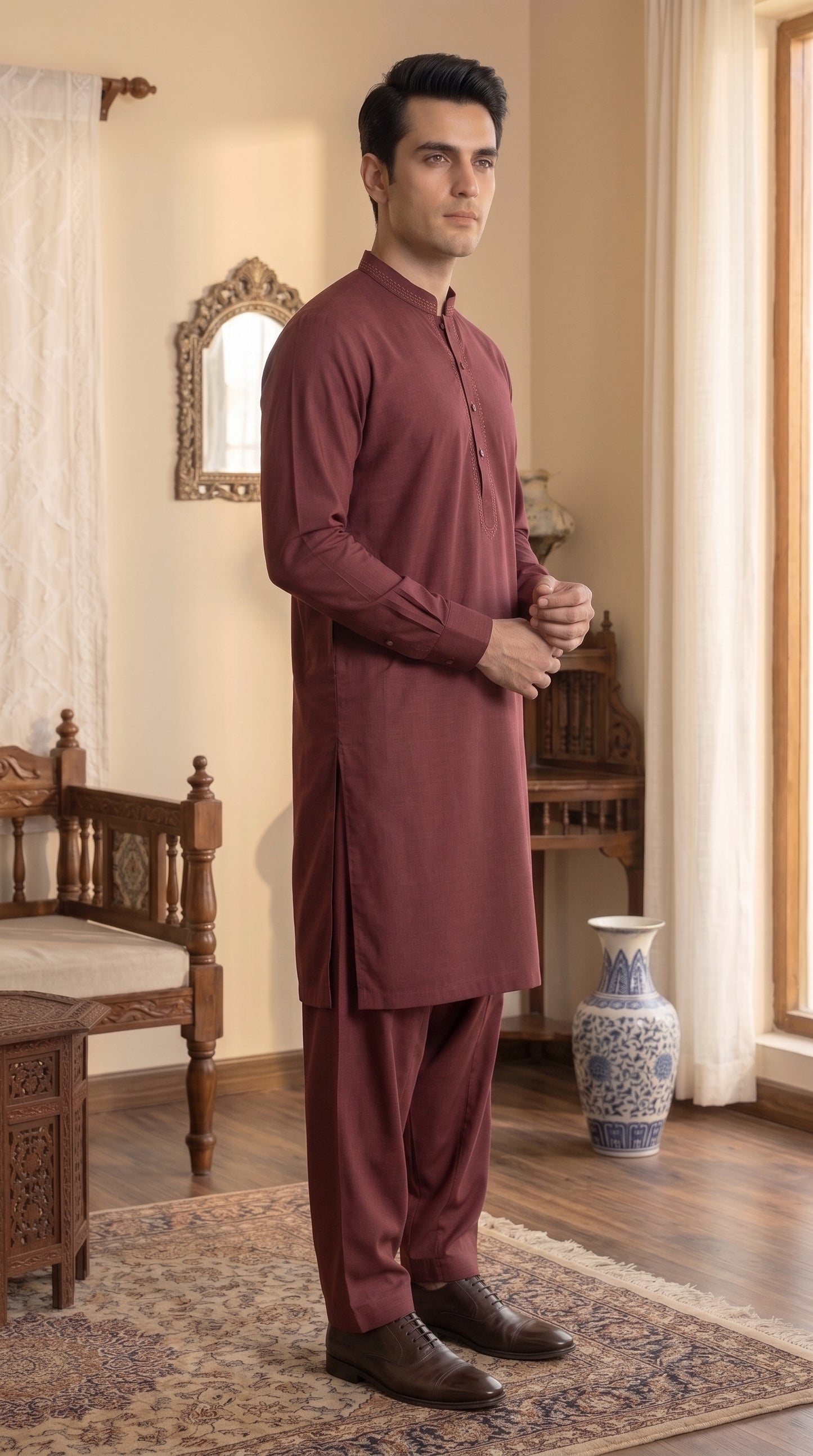 Maroon Unstitched Suit – Premium  Fabric