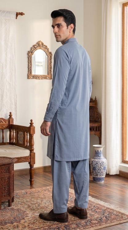 Steel Blue Unstitched Suit – Premium  Fabric