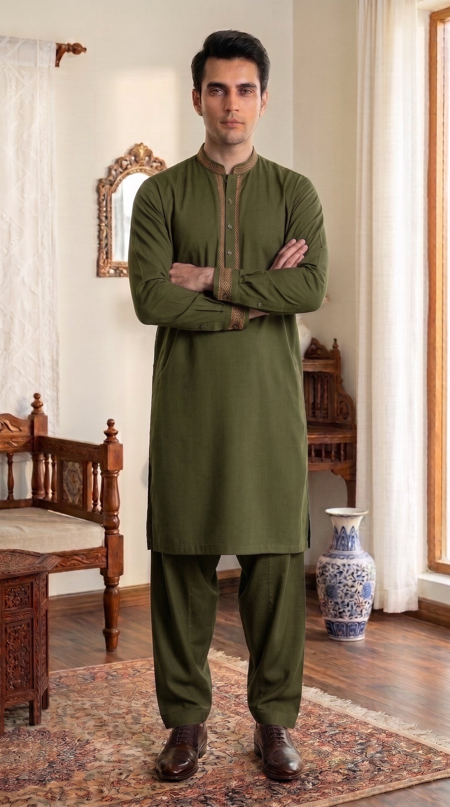 Bottle Green Unstitched Suit – Premium  Fabric