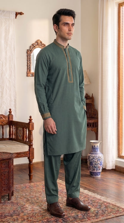 Sea Green Unstitched Suit – Premium Fabric