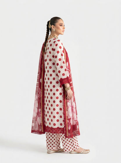 Crimson Dot Elegance — 3-Piece Unstitched Suit