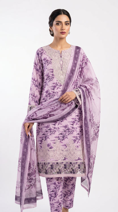 Lilac Floral Embroidered Lawn Suit Stich